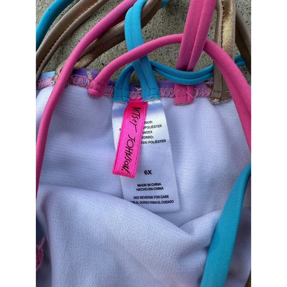 Betsey Johnson‎ Girls Mermaid Scale One Piece Swimsuit Pink Blue Sequin Shell 6X